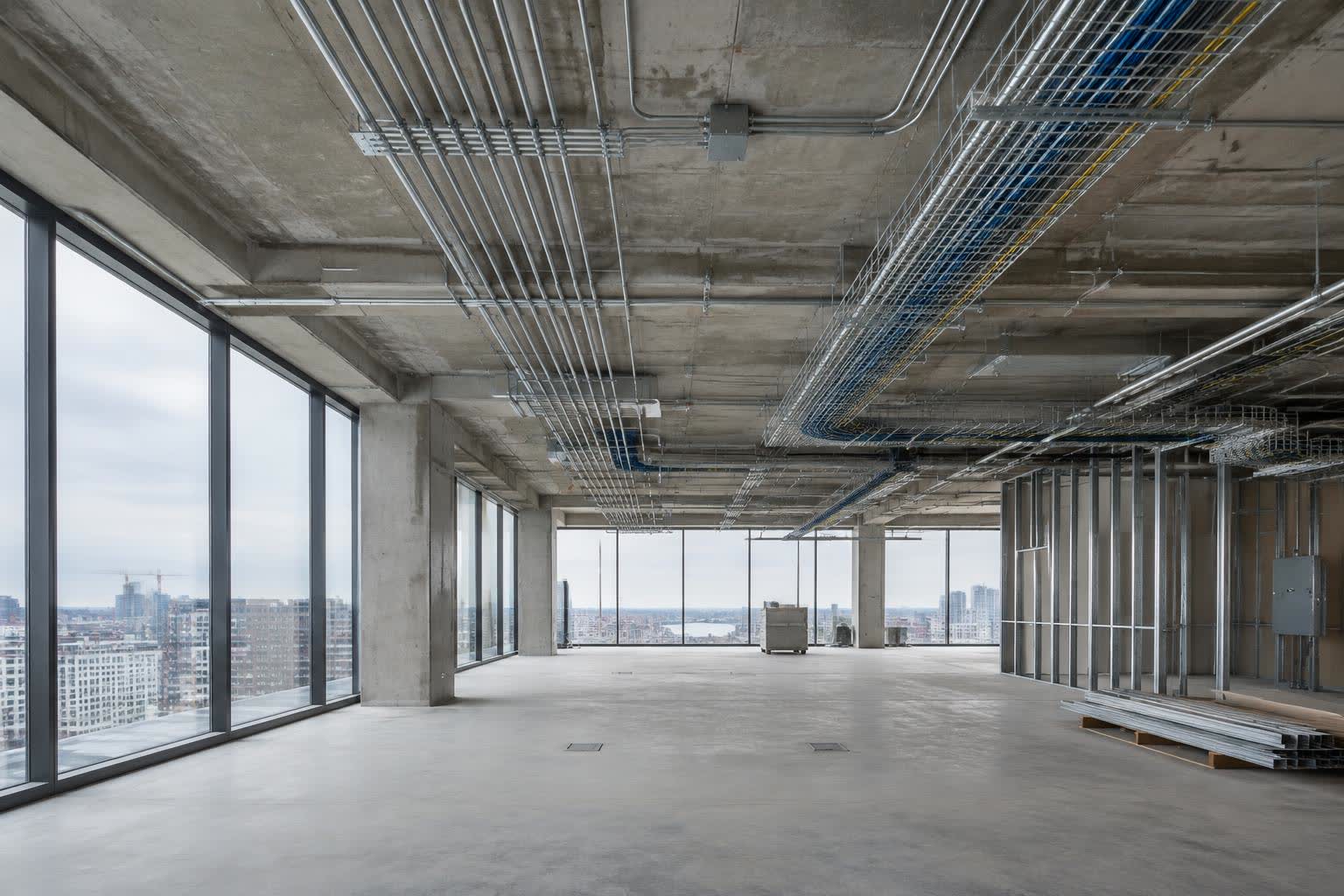 Organized conduit and cable trays in a commercial build-out